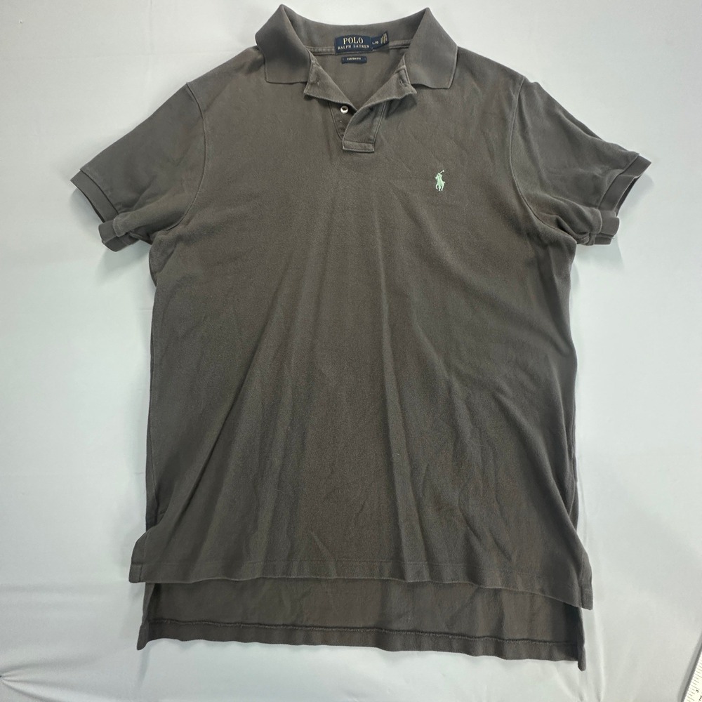 Polo Ralph Lauren Mens Large Custom Fit Short Sleeve Polo Shirt Grey Cotton 0457